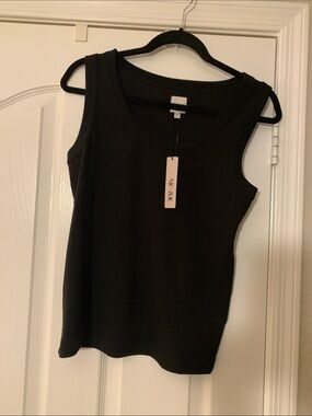 NIC+ZOE Black Ribbed Scoop-Neck Crop Tank